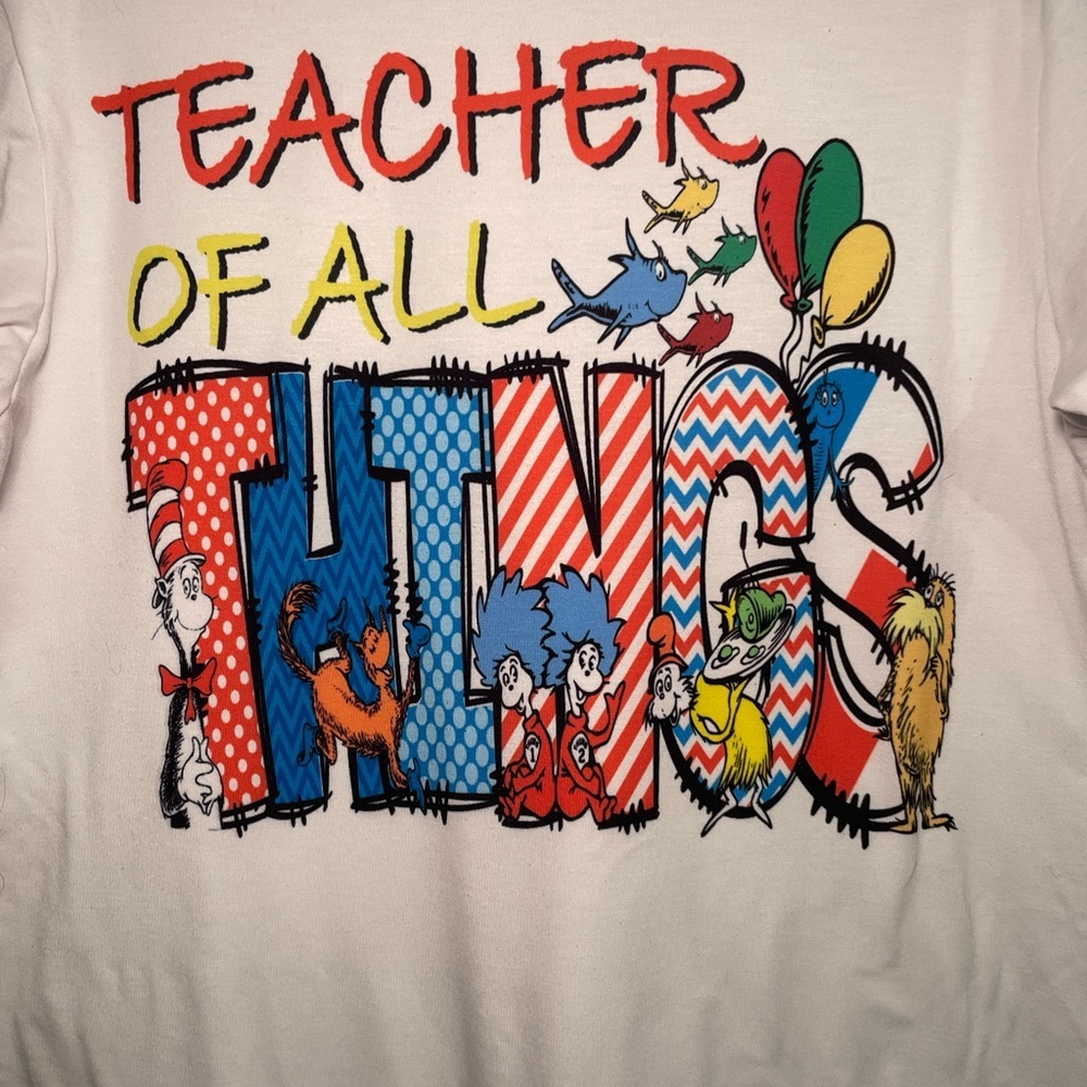 Cricut White 'Teacher of All Things' Short Sleeve Tee with Multi-Color Graphic - Picture 9 of 9
